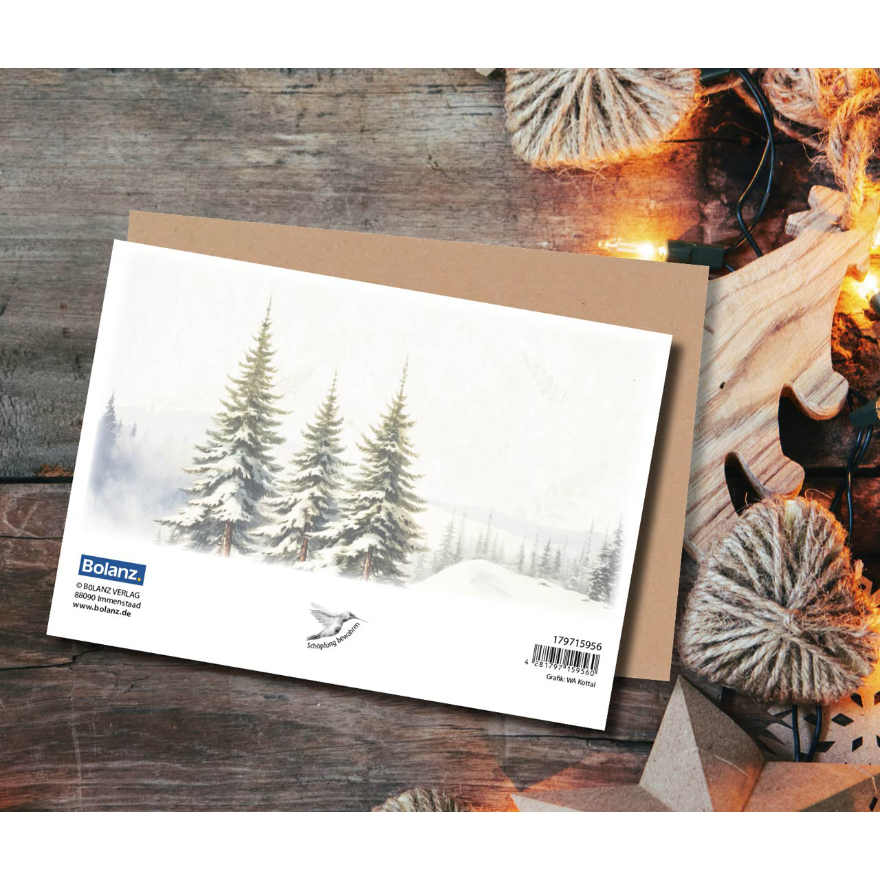 Faltkarte - Faltkarte 'Frohe Weihnachtszeit'   1x                       Motiv: Wintertannen