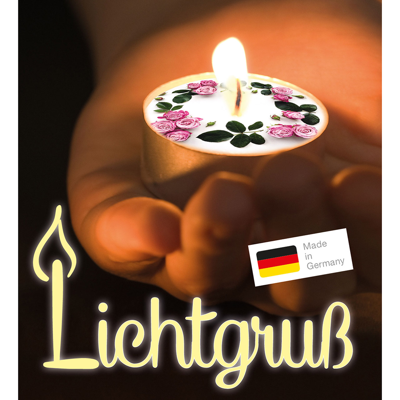 Teelicht mit Grußkarte - Gott sei Dank, dass es dich gibt - Rosenkranz