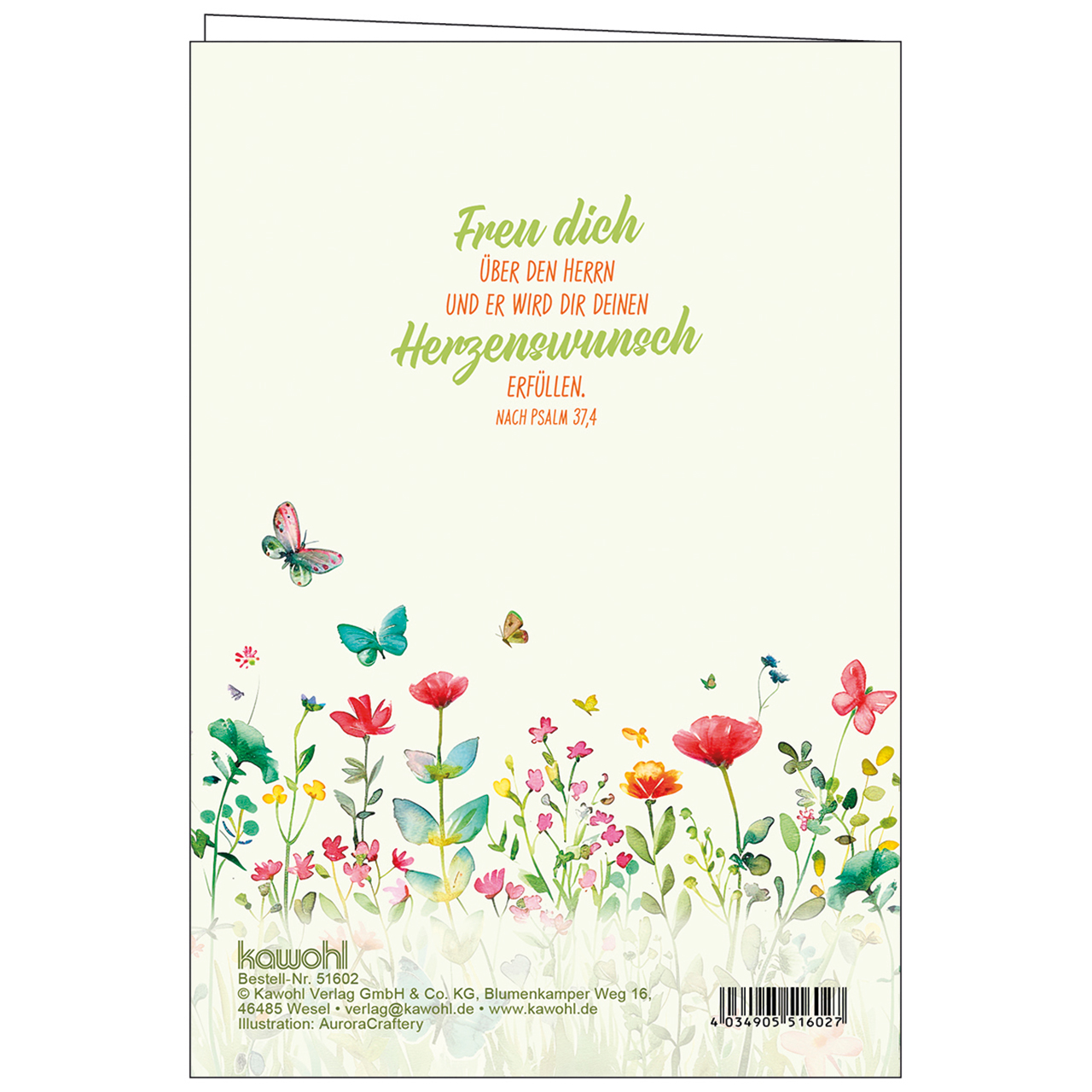 Faltkarte - Happy Birthday to you - Aquarell Blumenwiese Schmetterling Gras