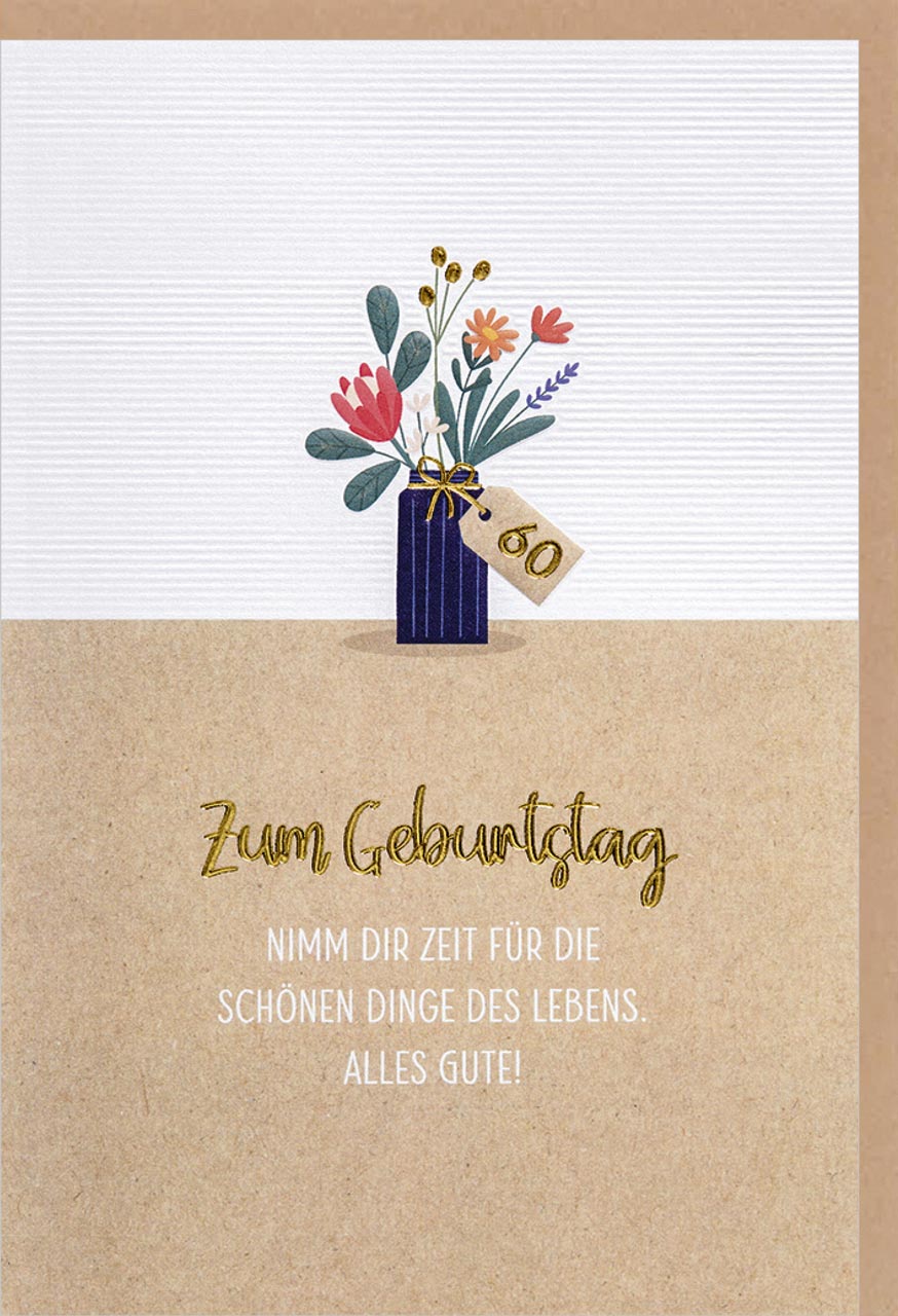Faltkarte - Faltkarte 'Zum Geburtstag - 60' - Vase Blumen