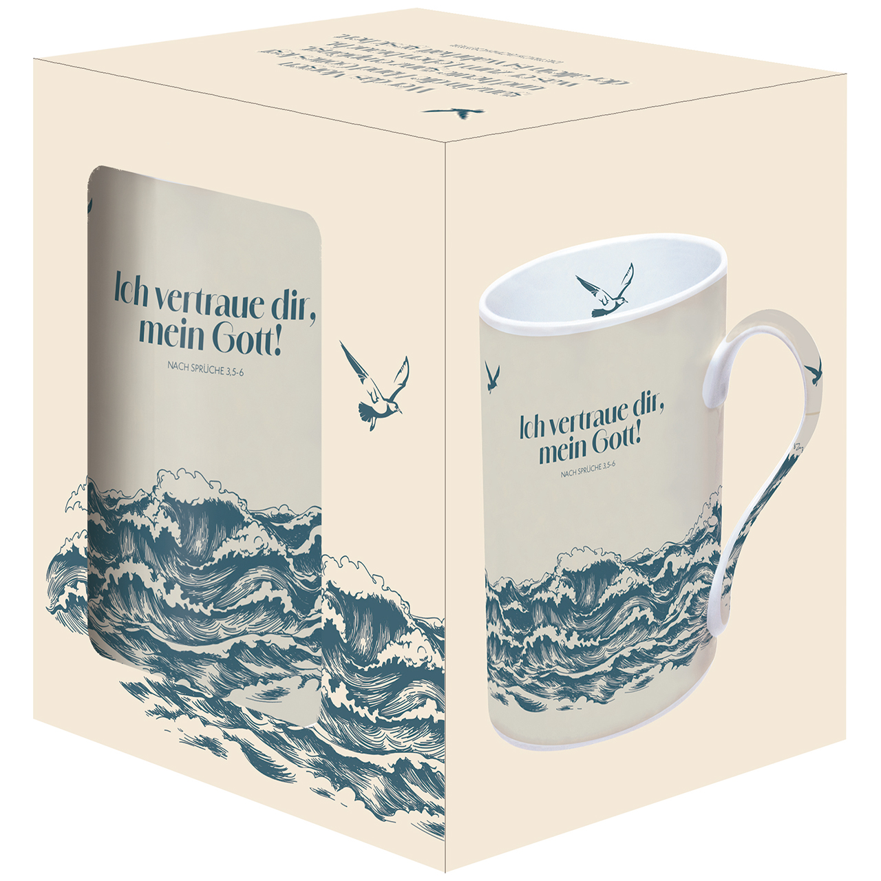 Tasse - Ich vertraue dir, mein Gott - Wellen Möwe Vogel
