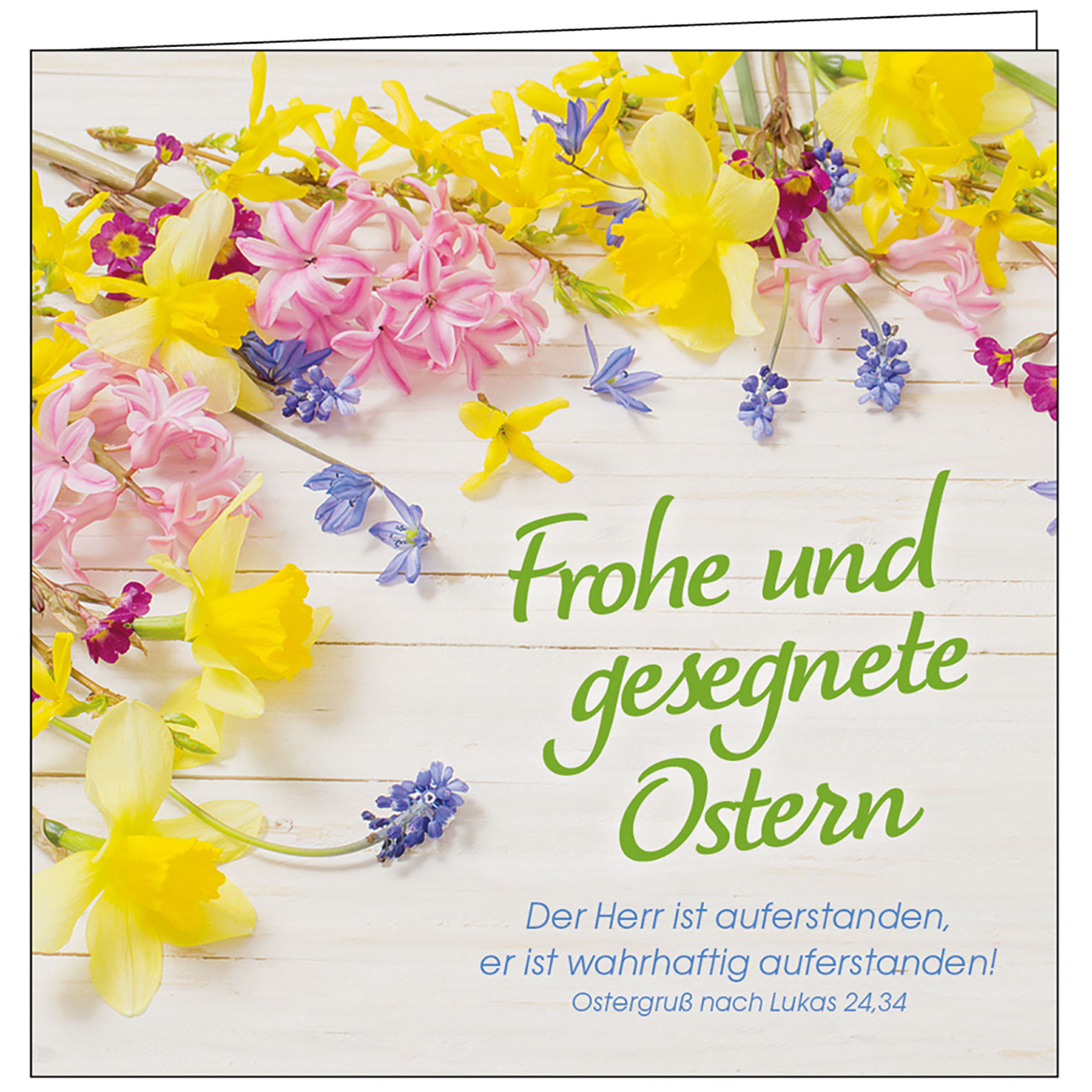 Teelicht mit Grußkarte - Frohe und gesegnete Ostern - Frühlingsblumen