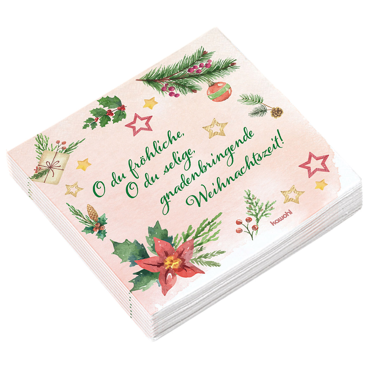 Servietten: O du fröhliche Servietten - Servietten: O du fröhliche - Weihnachtsmotiv Aquarell Sterne Blumen