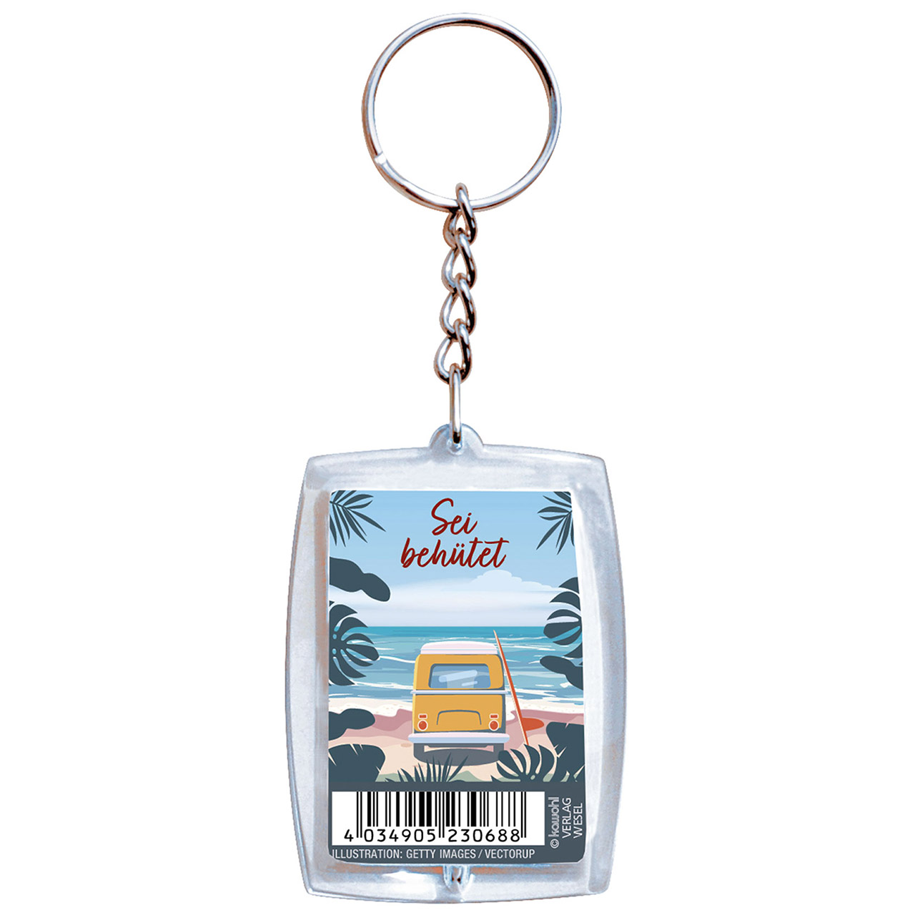 Schlüsselanhänger - Sei behütet - Bulli VW Bus Meer Strand Retro
