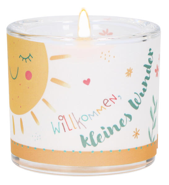 Teelichthalter - Glaswindlicht "Willkommen, kleines Wunder"