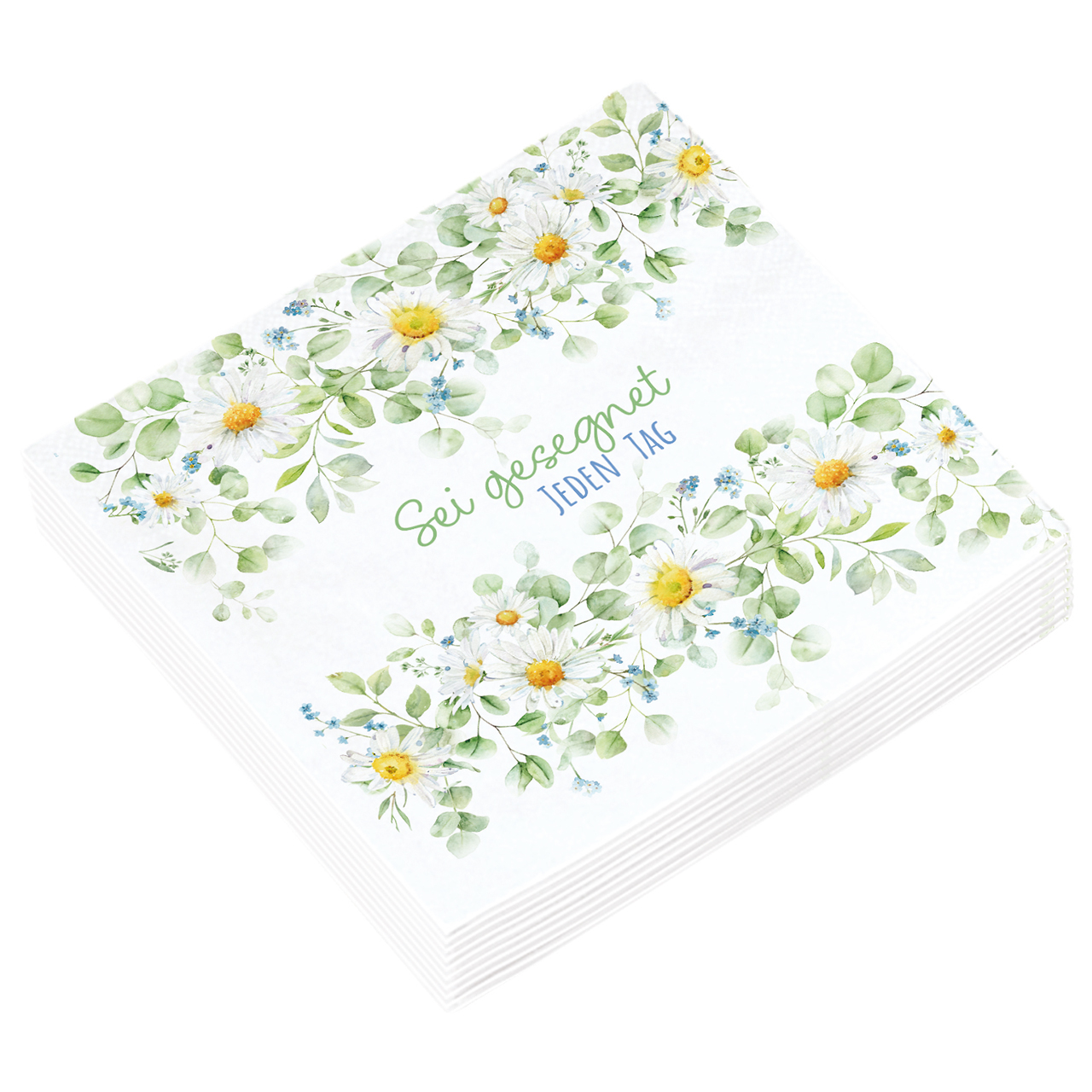 Servietten - Sei gesegnet jeden Tag - Aquarell Blumen