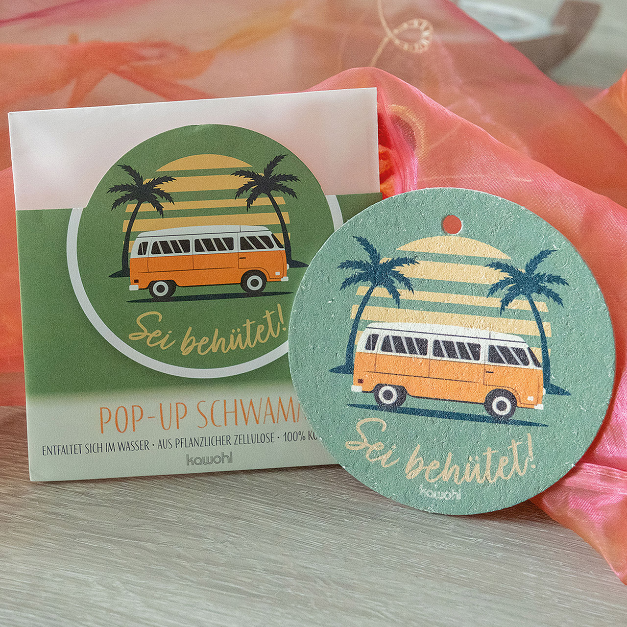 Schwamm - Sei behütet - Palmen Sonne VW Bus Bully Grafik