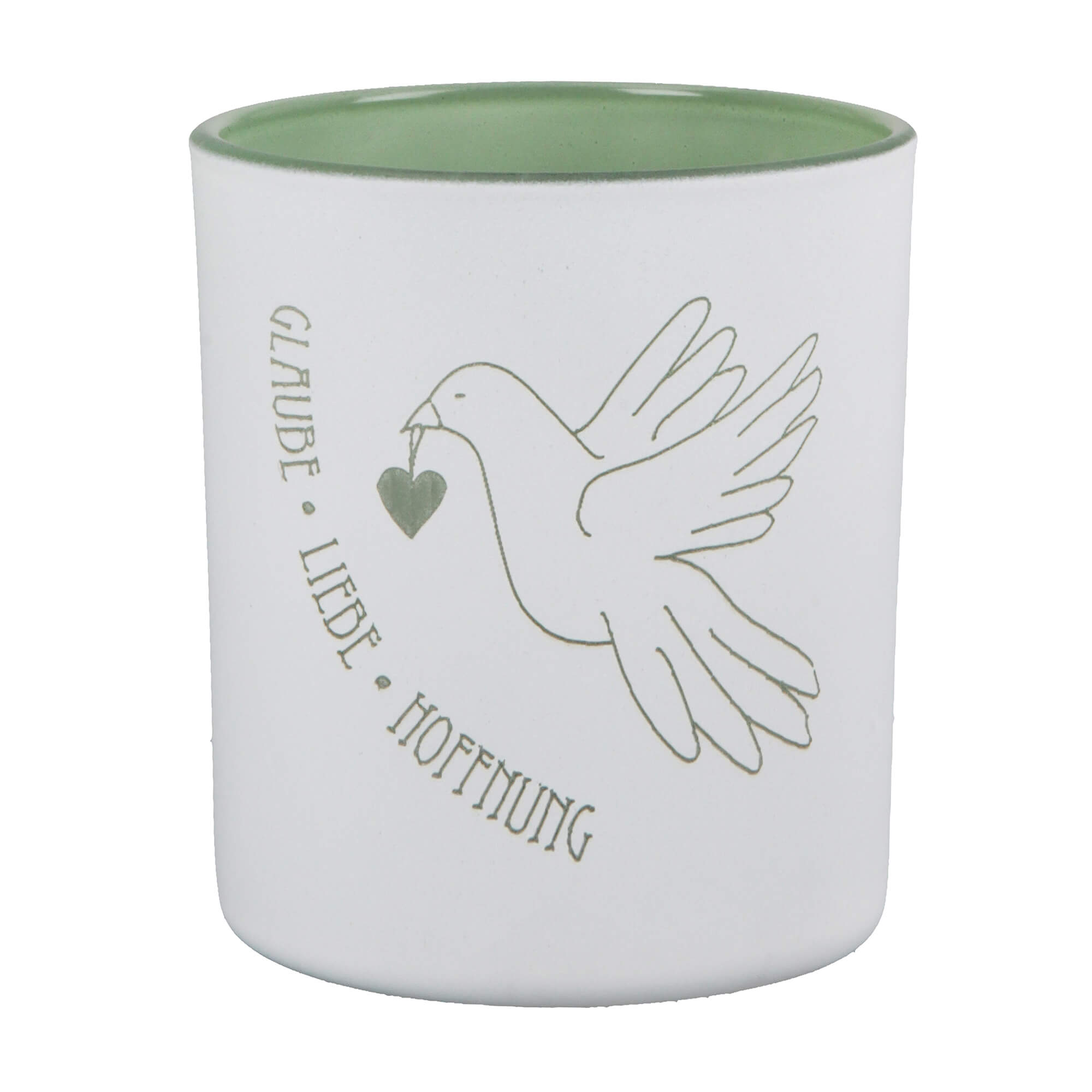 Teelichthalter - Windlicht 'Glaube - Liebe - Hoffnung' (klein) - Taube Herz