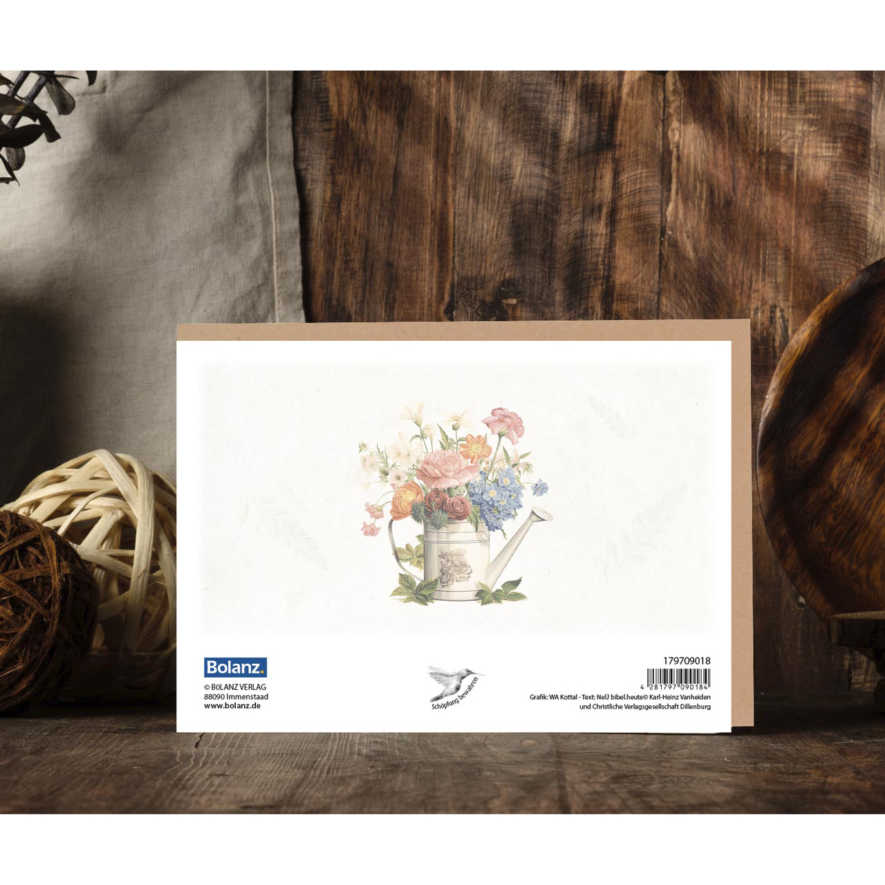 Faltkarte - Faltkarte 'Alles Gute zum Geburtstag'   1x                  Motiv: Blumenstrauß  - Gießkanne Blumen Blätter