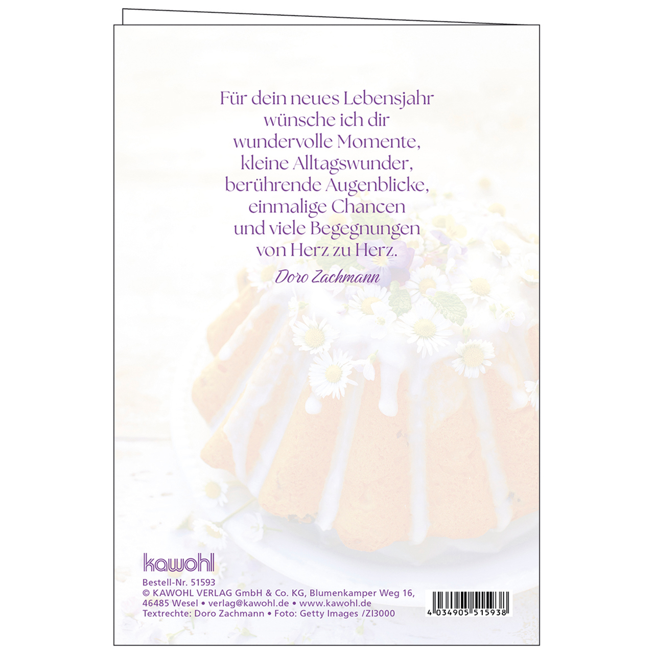 Faltkarte - Gottes Segen zum Geburtstag - Kuchen mit Gänseblümchen Teller Zuckerguss Minze