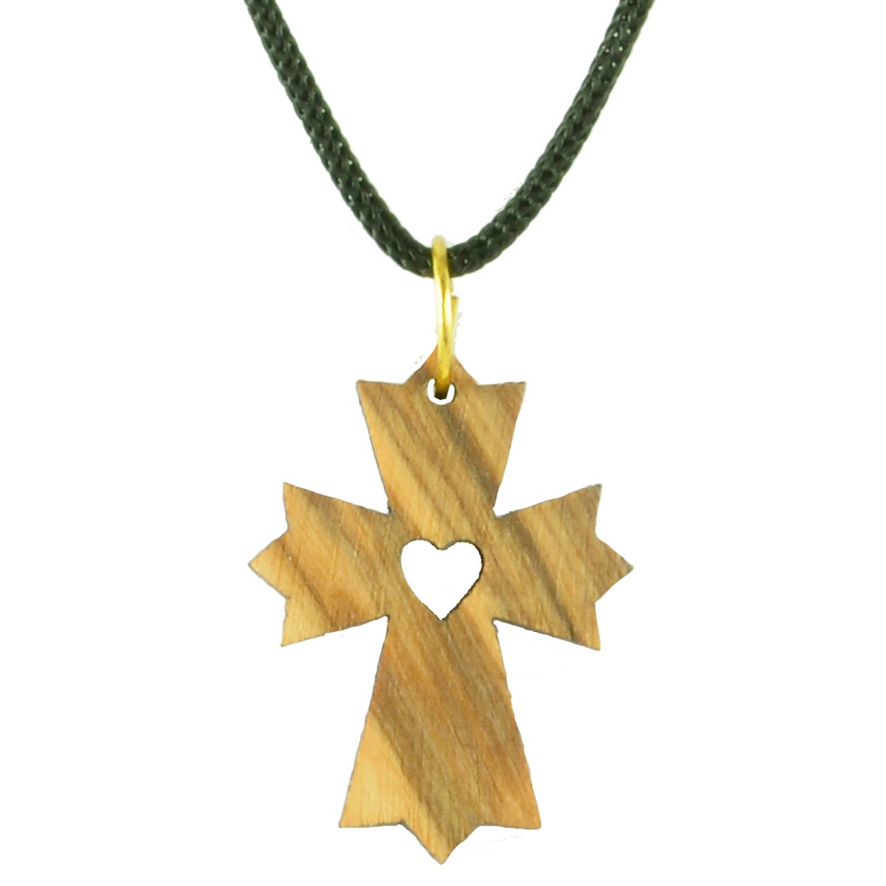 Olivenholzkette: Kreuz mit Herz Halskette - Olivenholzkette: Kreuz mit Herz - Kreuz / Herz