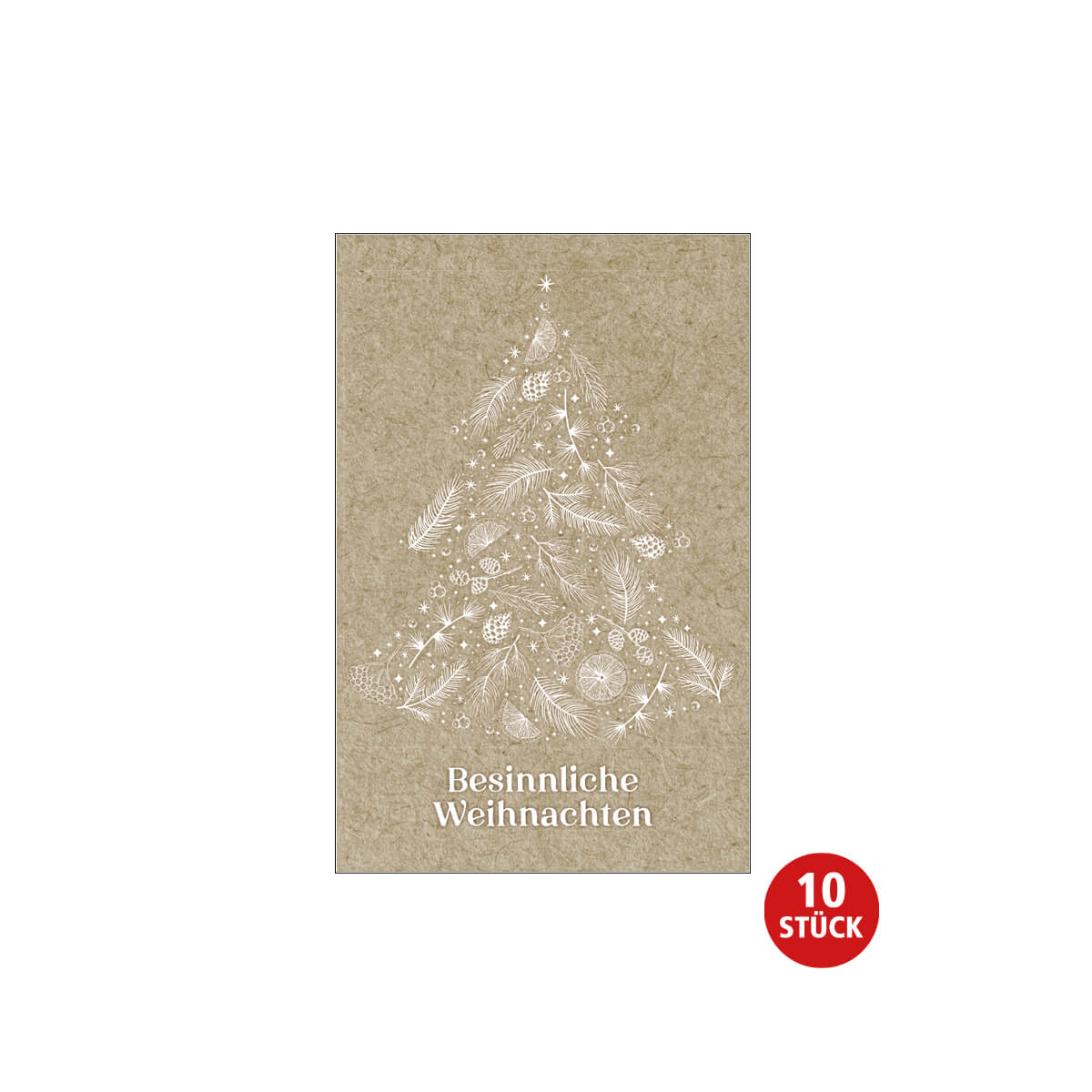 Karte - Kärtchen 'Besinnliche Weihnachten' (10 Ex.) - Tannenbaum Orangenscheiben Tannenzweige Zapfen Sterne