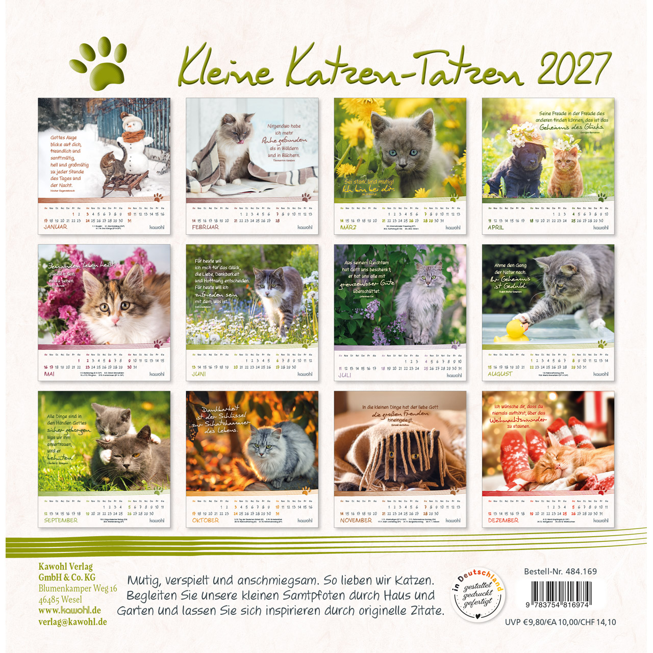 Postkartenkalender - Kleine Katzen-Tatzen 2027
