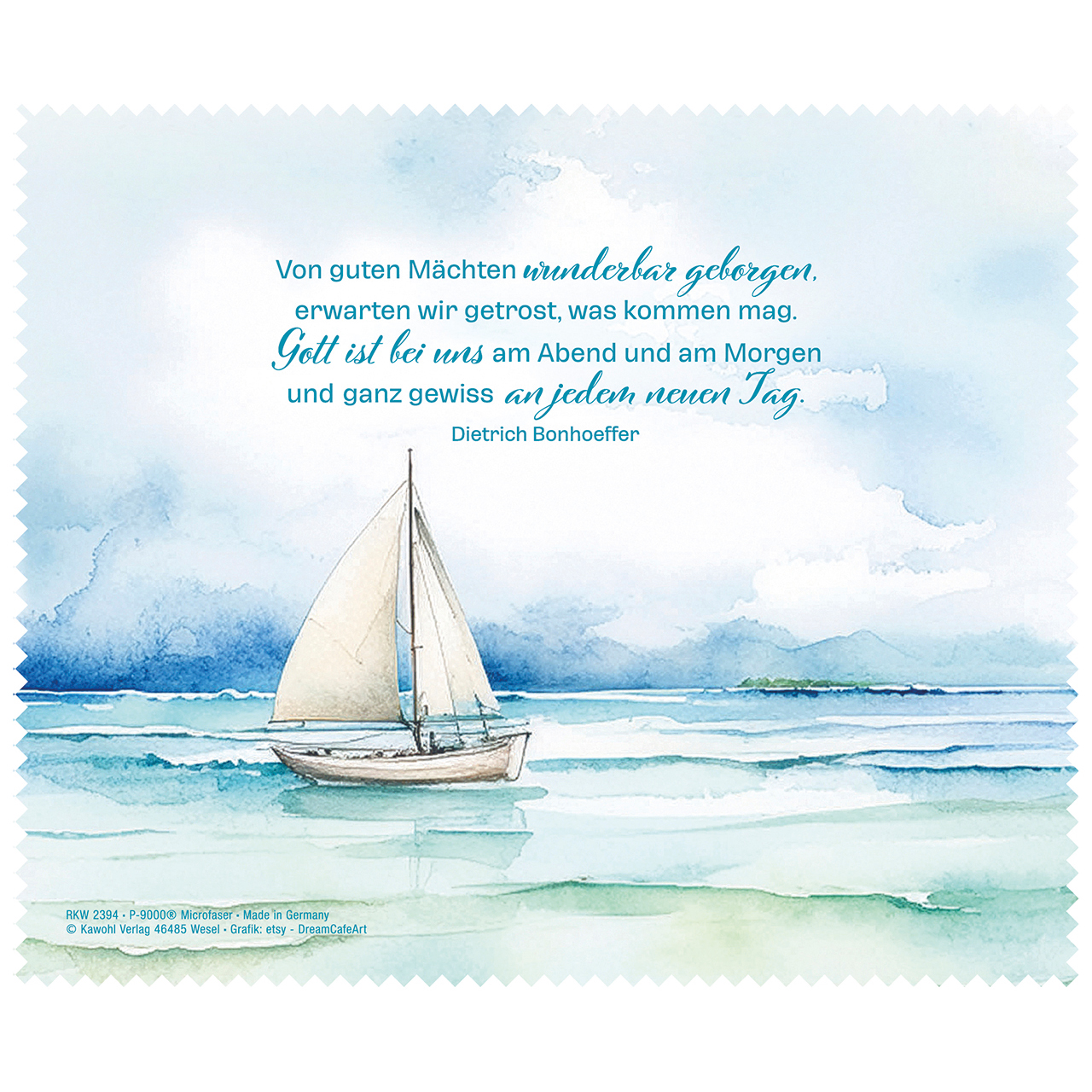 Brillenputztuch - Von guten Mächten wunderbar geborgen - Segelboot Aquarell Meer Wolken