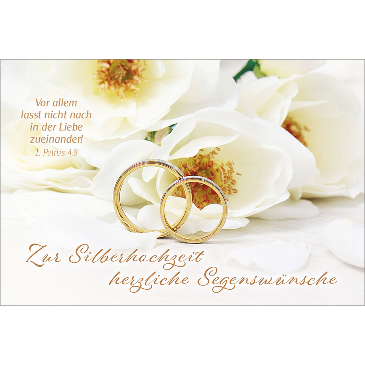 Zur Silberhochzeit herzliche Segenswünsche Faltkarte - Zur Silberhochzeit herzliche Segenswünsche - weiße Blumen Eheringe