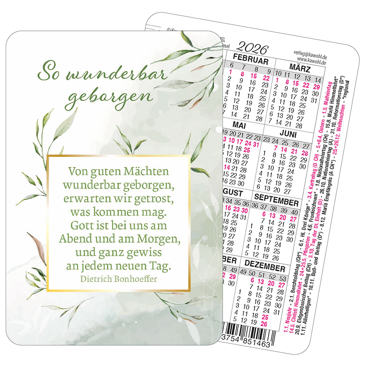 Spielkarten-Kalender 2026 - So wunderbar geborgen Spielkartenkalender - Spielkarten-Kalender 2026 - So wunderbar geborgen - Aquarellzweig