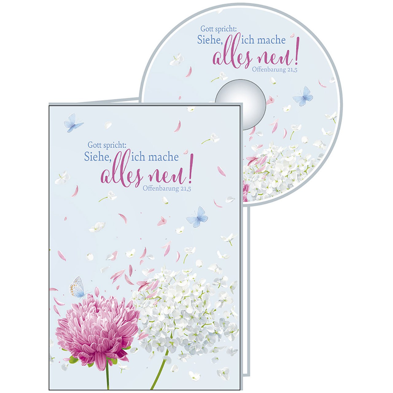 Gott spricht: Siehe, ich mache alles neu! Faltkarte mit CD - Gott spricht: Siehe, ich mache alles neu! - Grafik Dahlie Hortensie