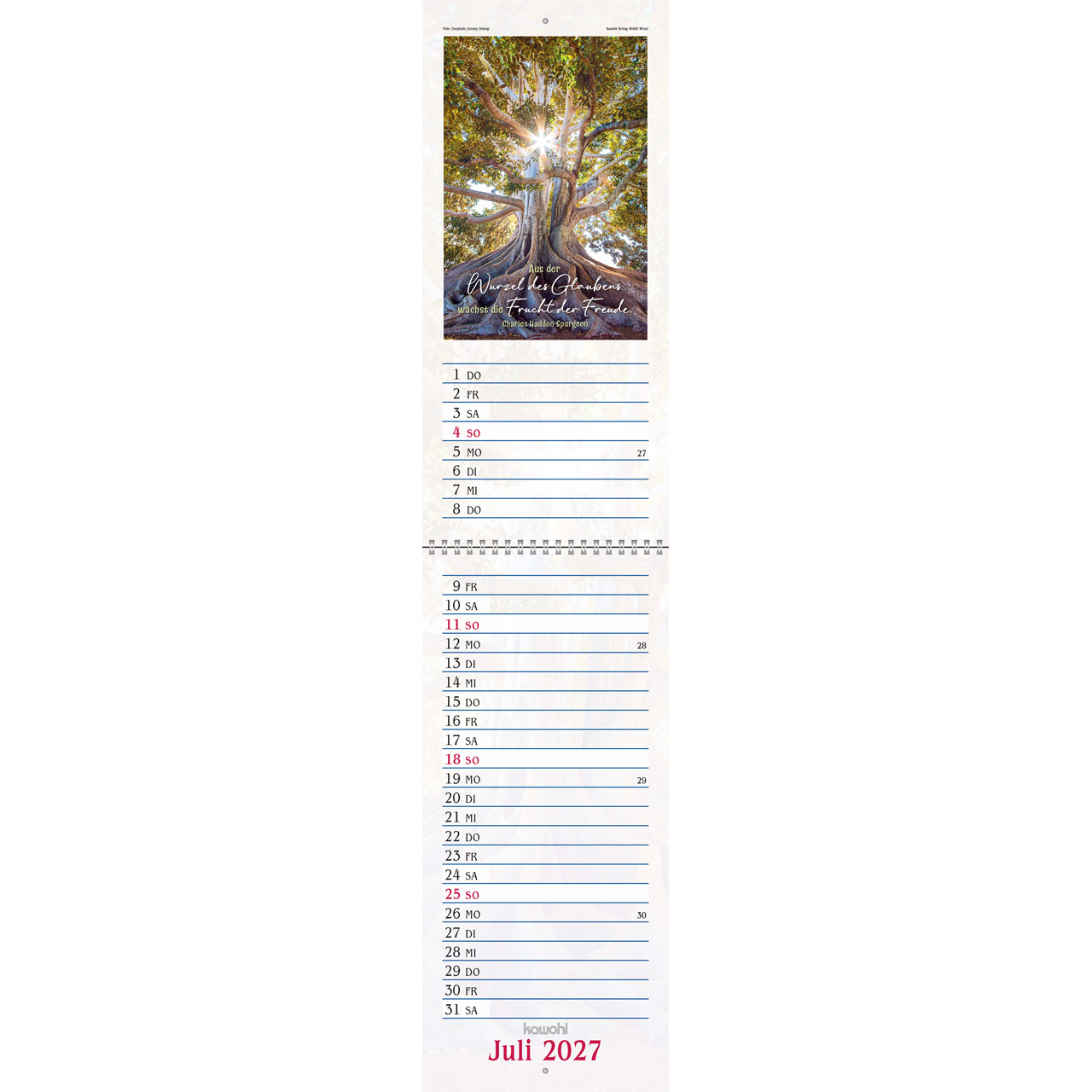 Terminkalender - Das will ich mir schreiben in Herz und Sinn 2027