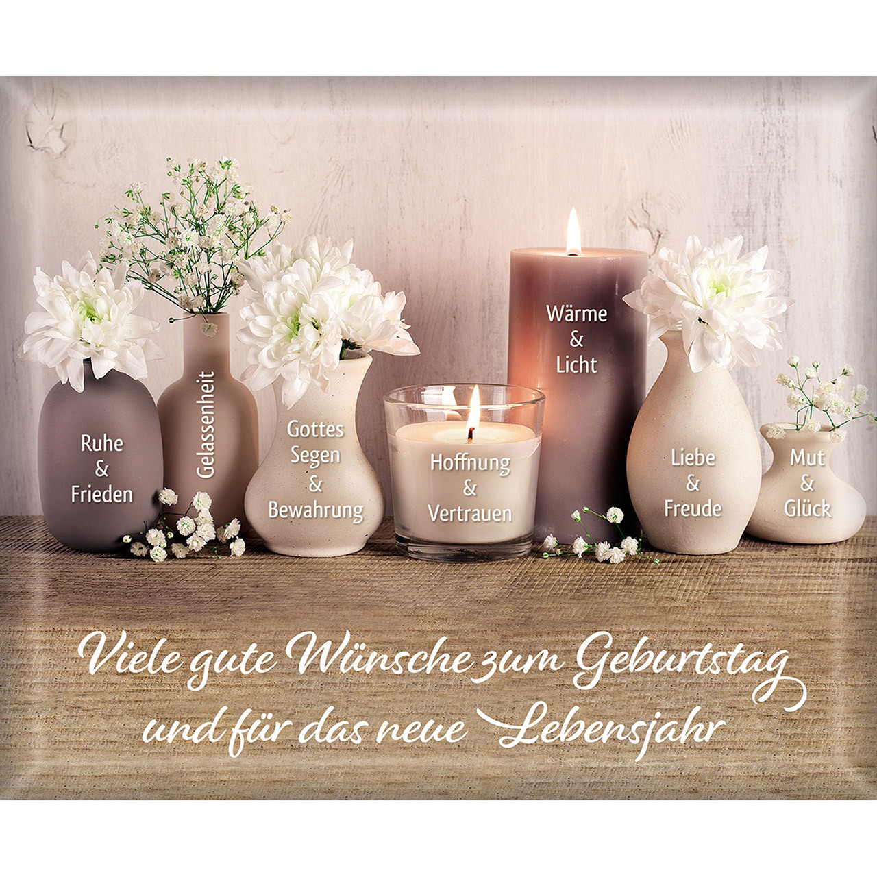 Viele gute Wünsche Umschlag - Viele gute Wünsche - Windlicht Kerze Vasen Blumen