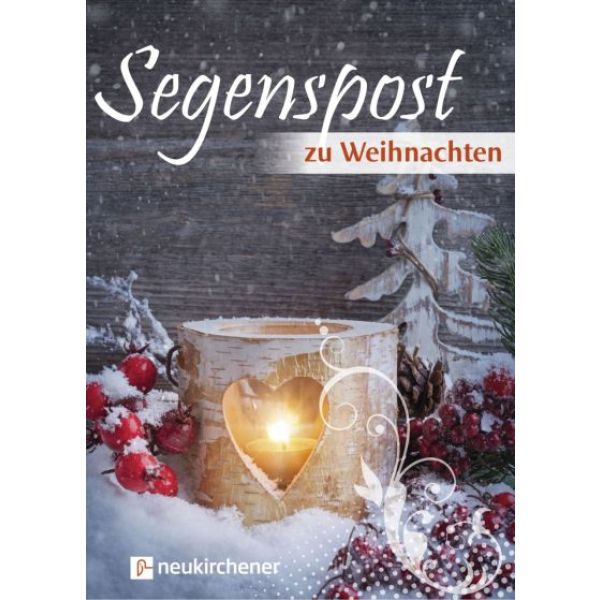 Grußheft - Segenspost zu Weihnachten (2022) - 5er-Pack - Kerze Früchte Holztannenbaum Stern Schnee