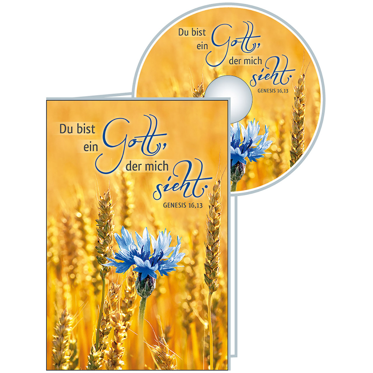 Du bist ein Gott, der mich sieht. Jahreslosung 2023 Faltkarte mit CD - Du bist ein Gott, der mich sieht. Jahreslosung 2023 - Getreidefeld / Kornfeld mit blauer Korn-Blume