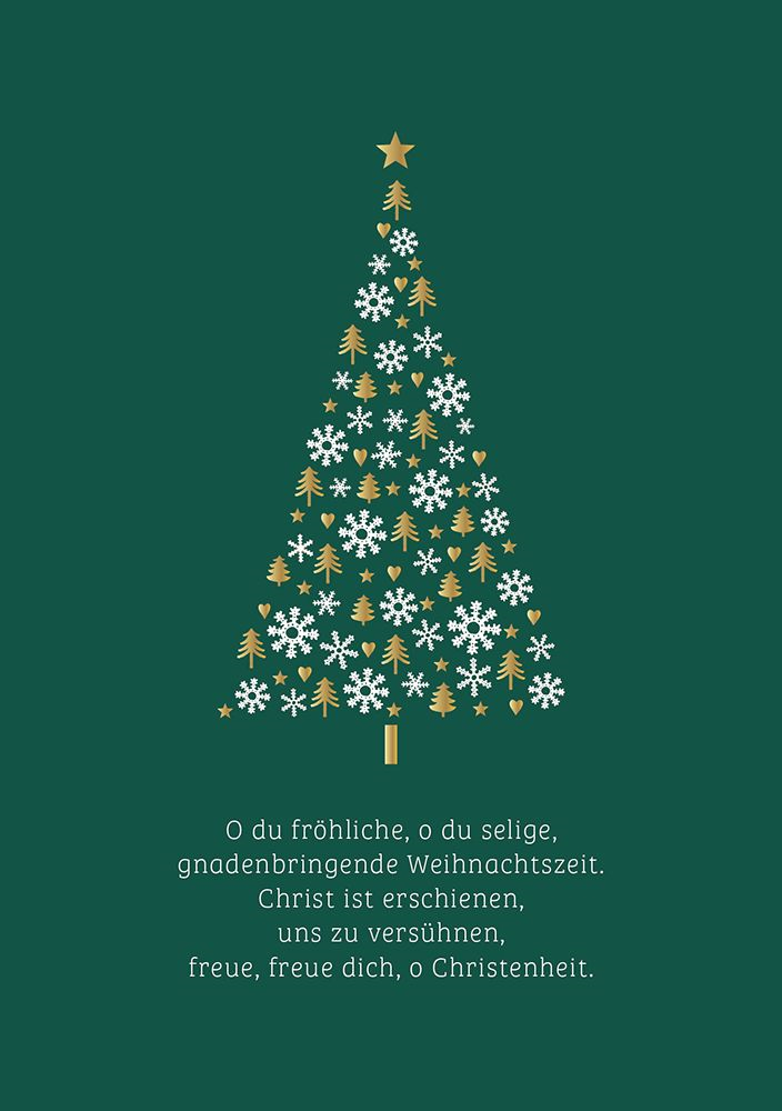 Faltkarte - Faltkarte 'O du fröhliche' - Karte Weihnachtsbaum Tannen Sterne Herzen Schneesterne