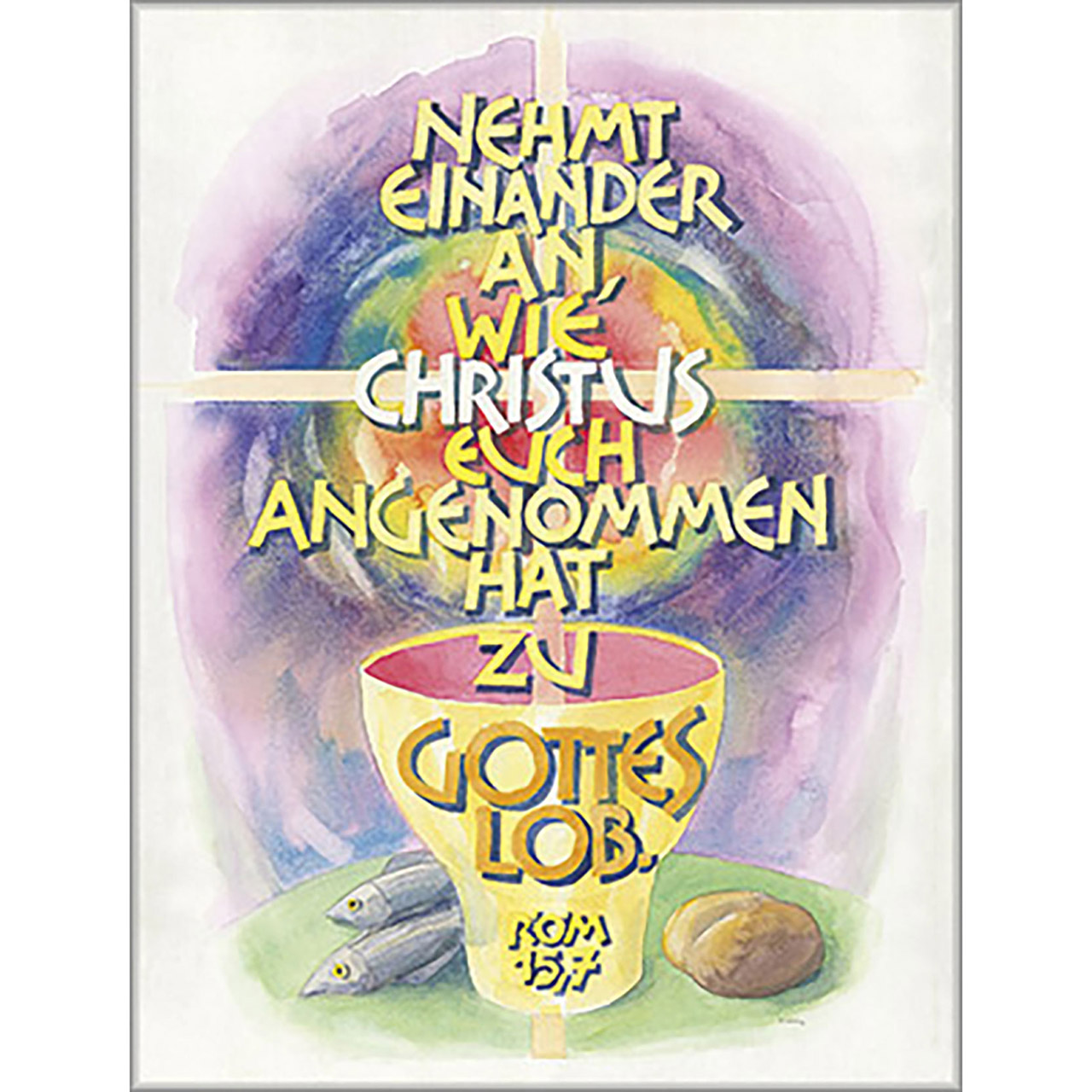Poster - Nehmt einander an - Galerie - Aquarell / Fische / Brote / Krug