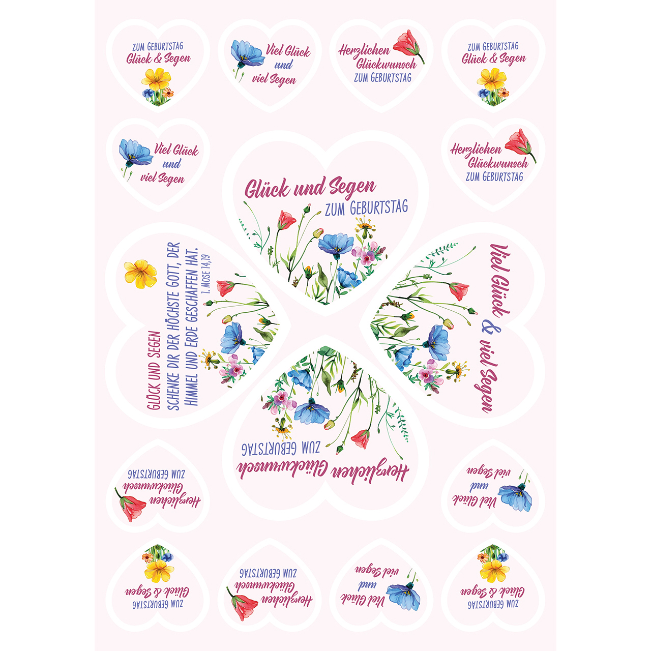 Postkarten mit Aufklebern - Herzlichen Glückwunsch zum Geburtstag - florale Blumen Aquarell