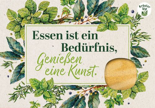 Lebensmittel-Karte - Dipkarte 'Essen ist ein Bedürfnis, Genießen eine Kunst' - Kräuter