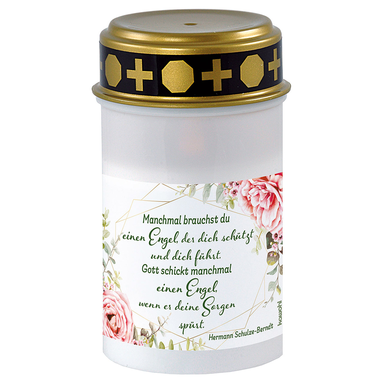 Manchmal brauchst du einen Engel LED-Grablicht - Manchmal brauchst du einen Engel - Rose Blätter Zweige Blumen