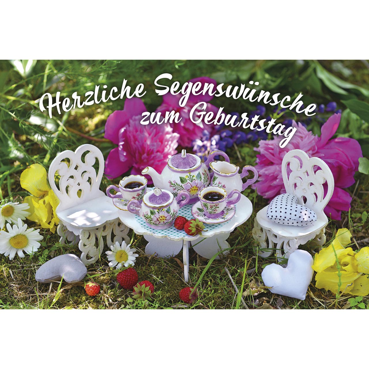 Faltkarte - Herzliche Segenswünsche - Puppenservice Blumen