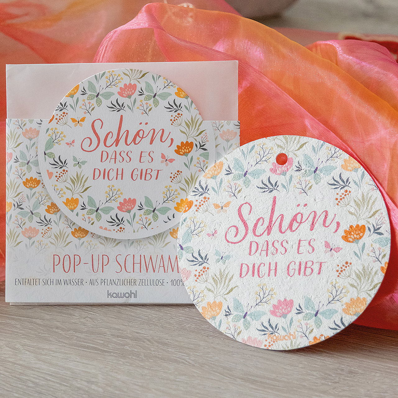 Schwamm - Schön, dass es dich gibt - Grafik Blumen Schmetterling