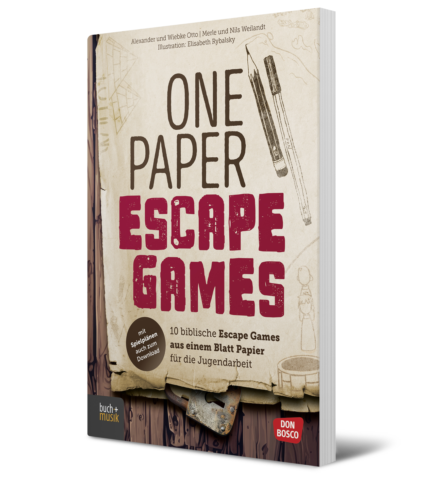 Buch - One Paper Escape Games - Buch Figuren Stift Glühbirne Lupe