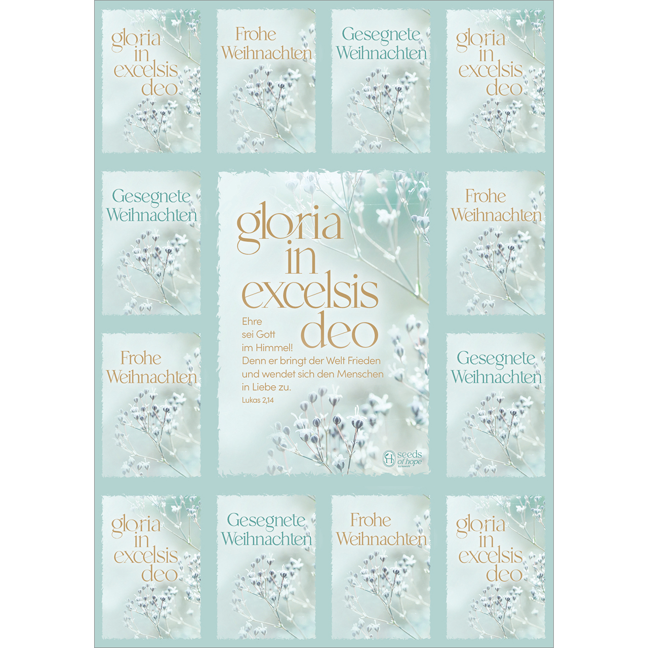 Postkarten mit Aufklebern - gloria in excelsis deo - weiße Blumen