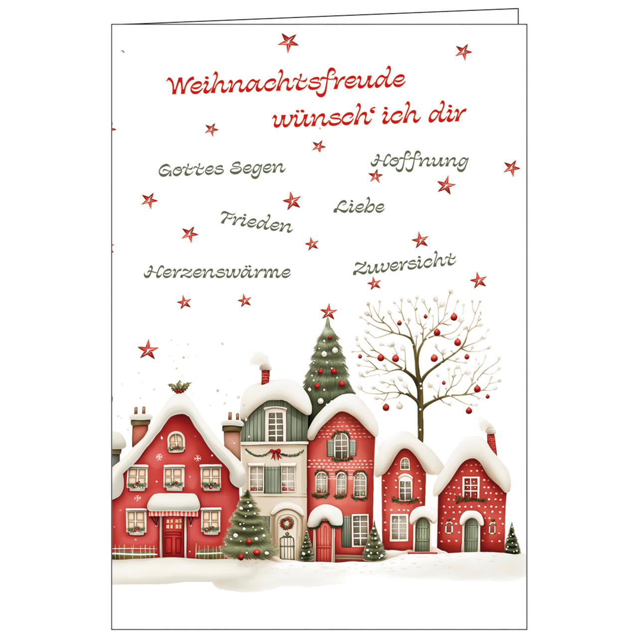 Faltkarte - Weihnachtsfreude wünsch' ich dir - Häuser Haus Weihnachten Schnee Grafik Häuserzeite Tannenbaum Stern