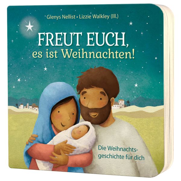 Buch - Freut euch, es ist Weihnachten! - Mann Frau Baby Häuser Sterne
