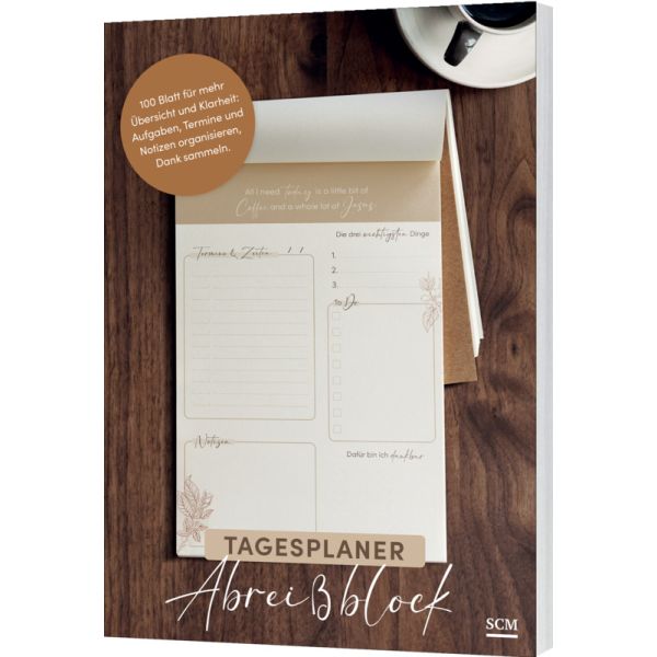 Notieren & Schreiben - Coffee and Jesus - Tagesplaner Abreißblock - grafische Blumn Tasse Linien