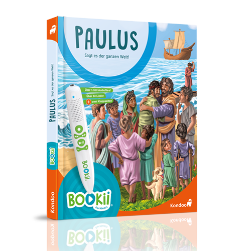 Buch - Paulus - Sagt es der ganzen Welt - Bookii Stift Meer Schiff Menschen Kinder Hund Blau Orange Grün