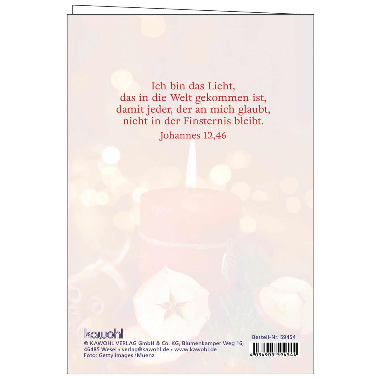 Faltkarte - Fröhliche Weihnachten - Kerze rot Flamme Apfel Zweige Zimtstangen