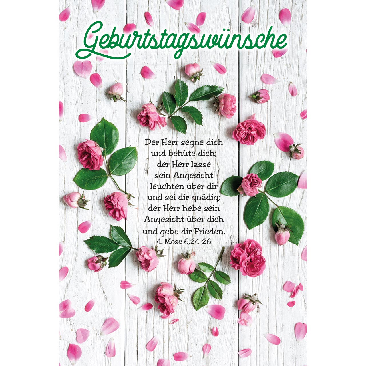 Geburtstagswünsche Faltkarte - Geburtstagswünsche - Kranz rosa Blüten Blätter