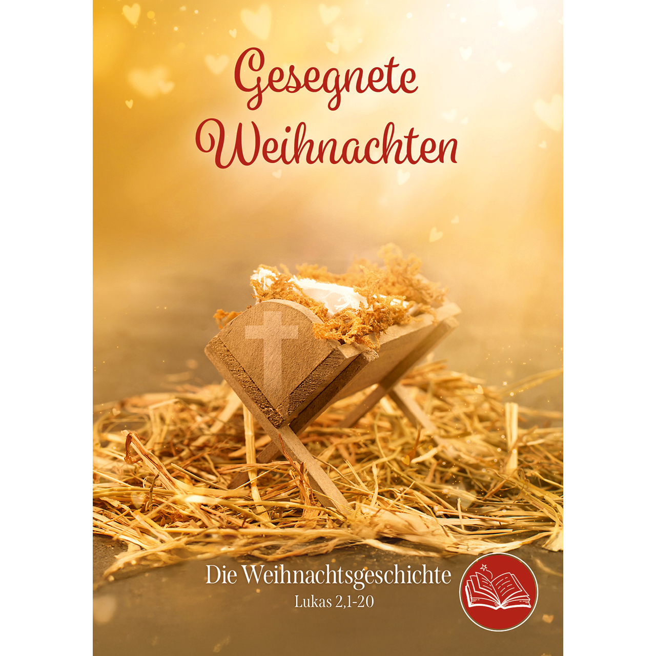 Postkarten - Gesegnete Weihnachten - Krippe Kreuz Stroh Herzen