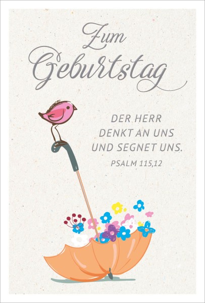 Faltkarte - Faltkarte Geburtstag - Vogel Blumen Regenschirm