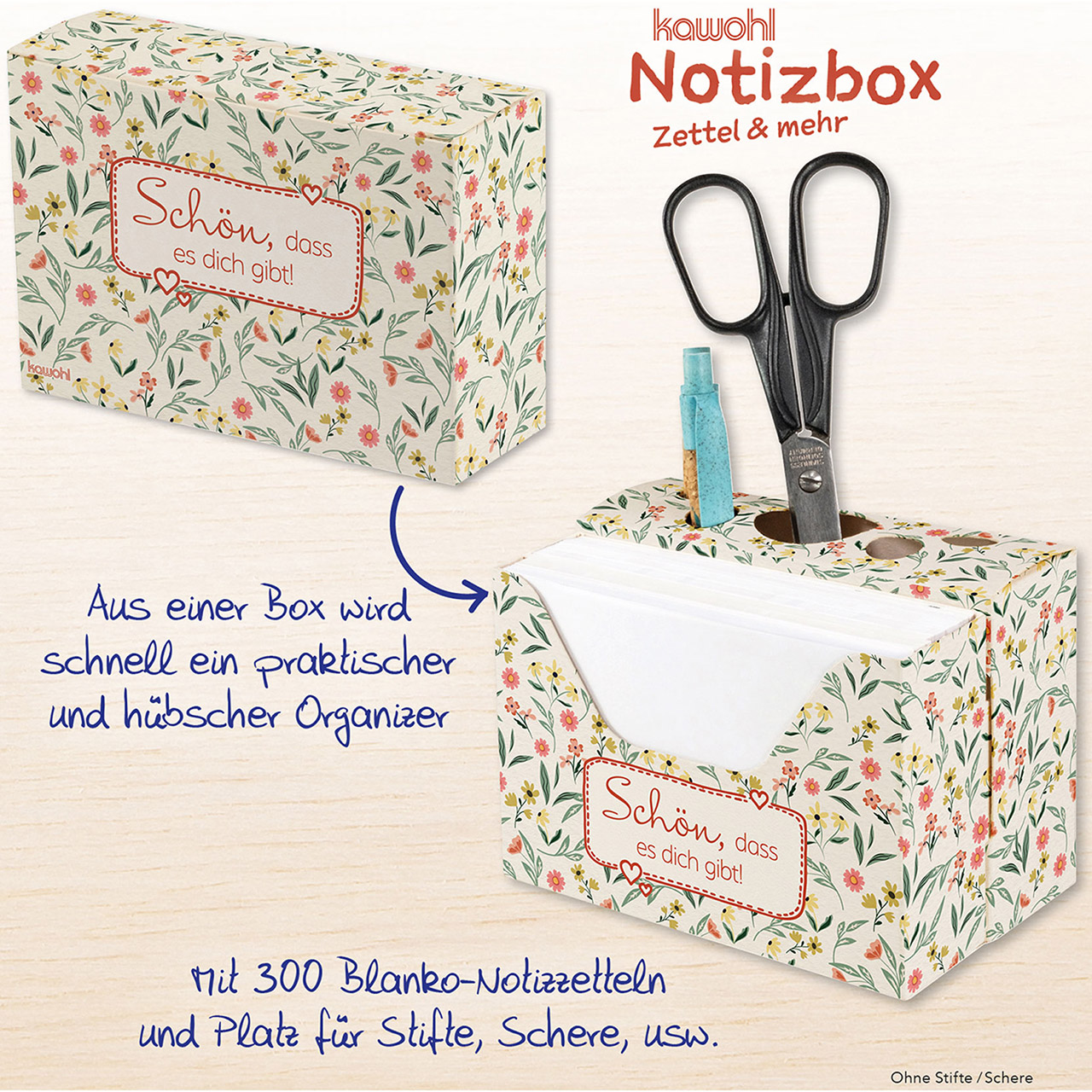 Notizbox - Schön, dass es dich gibt! - Blumen Grafik