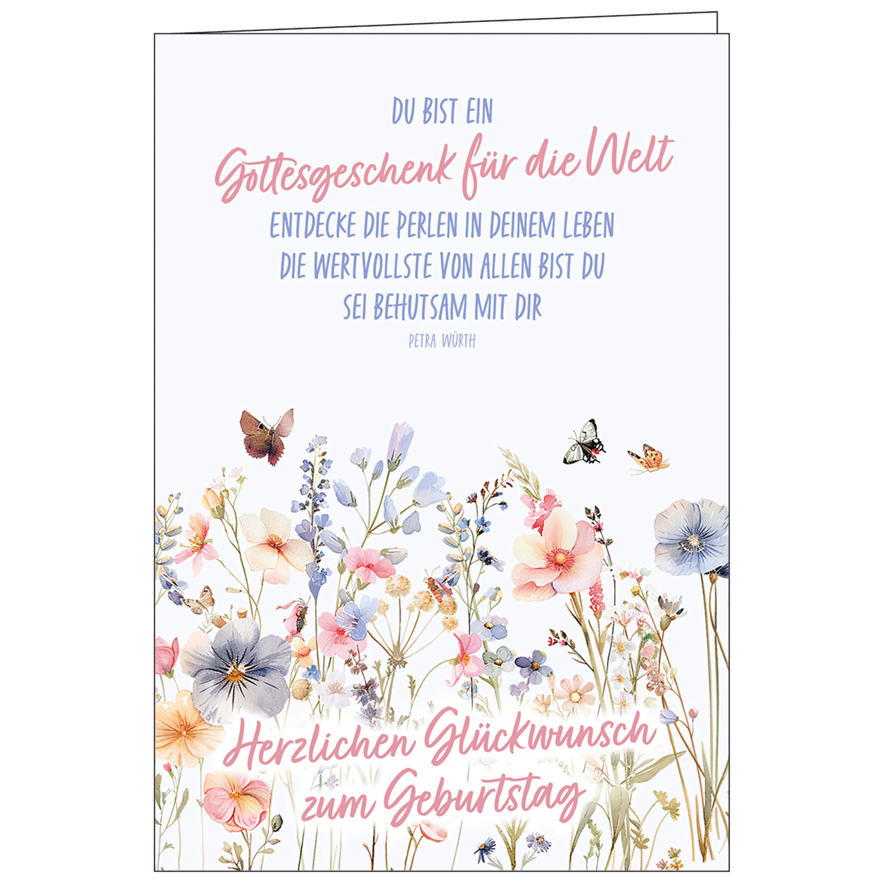Faltkarte - Herzlichen Glückwunsch zum Geburtstag - Aquarell Blumen Pastell Schmetterling