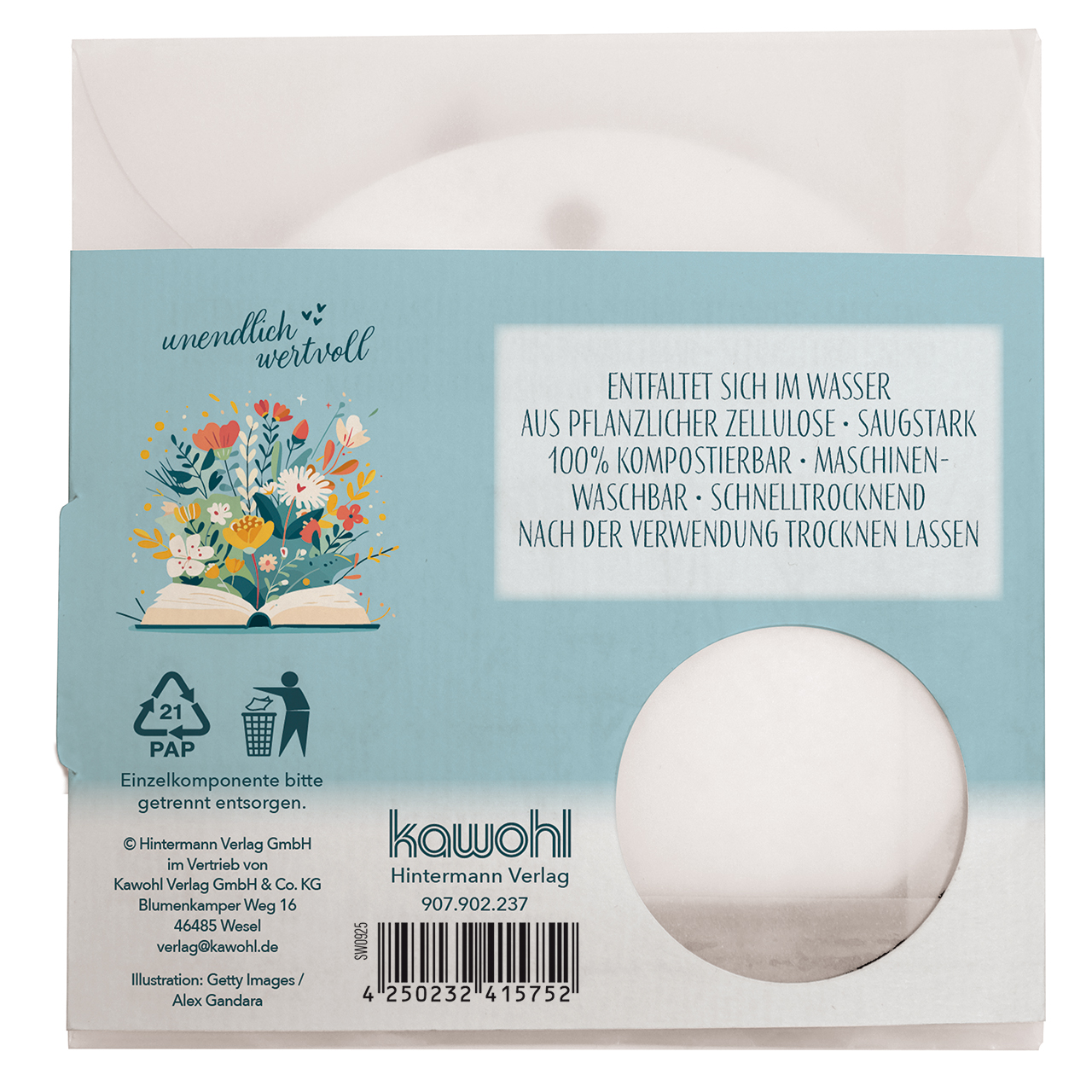 Spülschwamm - unendlich wertvoll - Buch Blumen Grafik Herzen