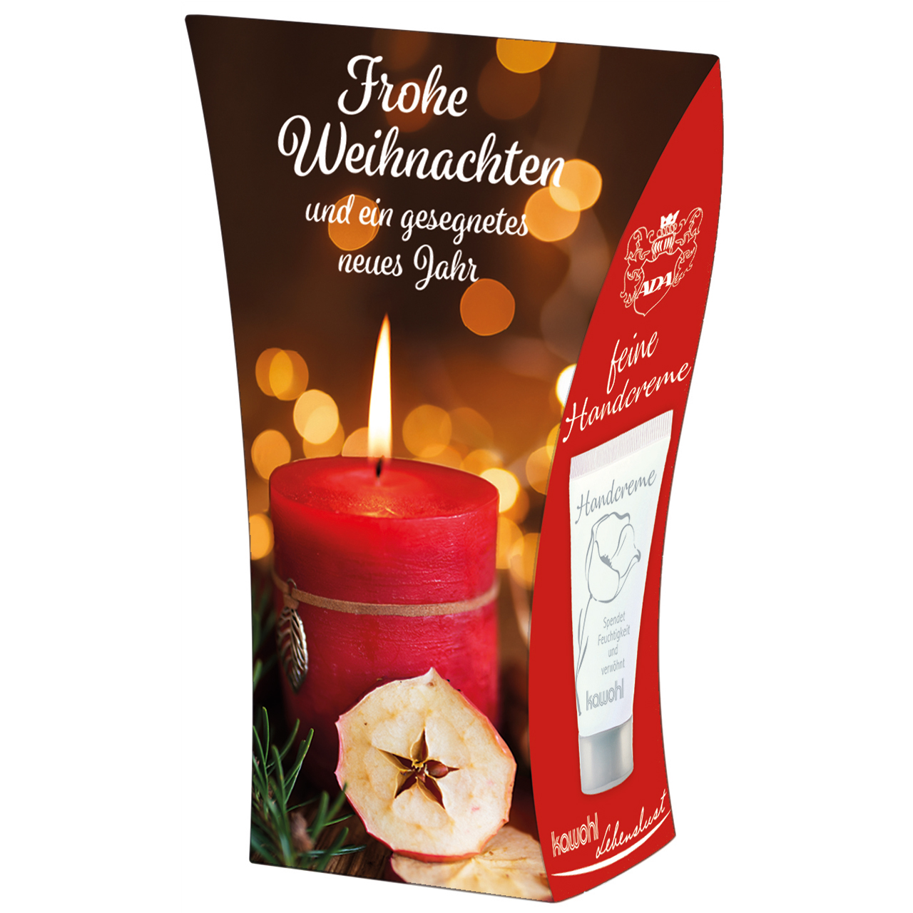 Handcreme - Frohe Weihnachten und ein gesegnetes neues Jahr - Rote Kerze Flamme Deko Zweige