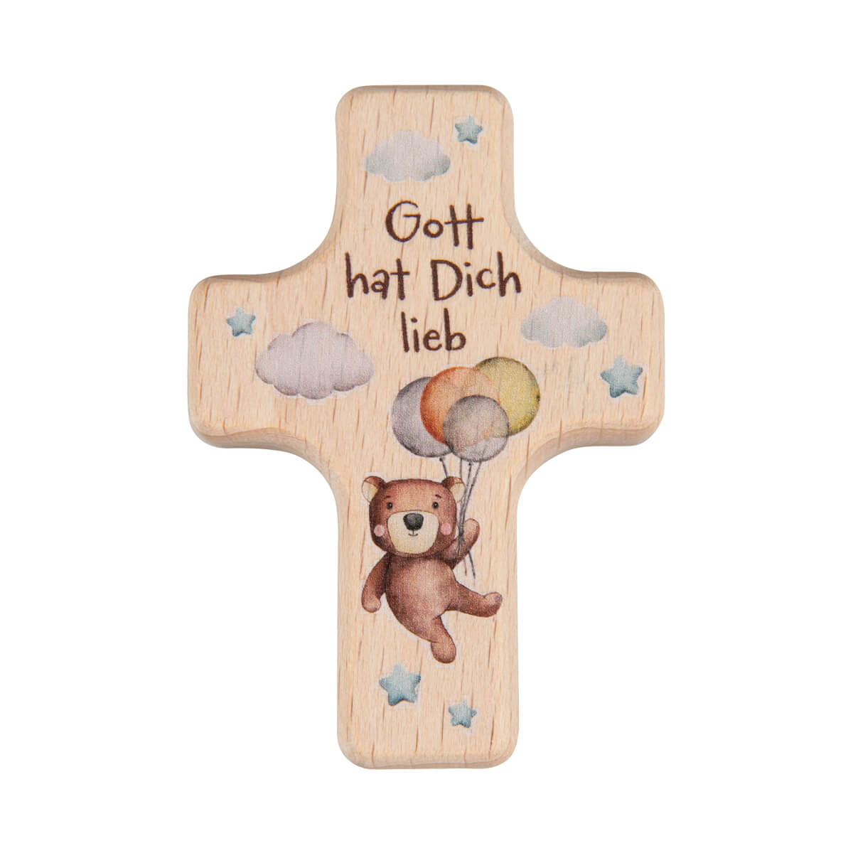 Handschmeichler - Handschmeichler Kreuz 'Bär' - Kreuz Holz Bär Luftballon Sterne Wolken