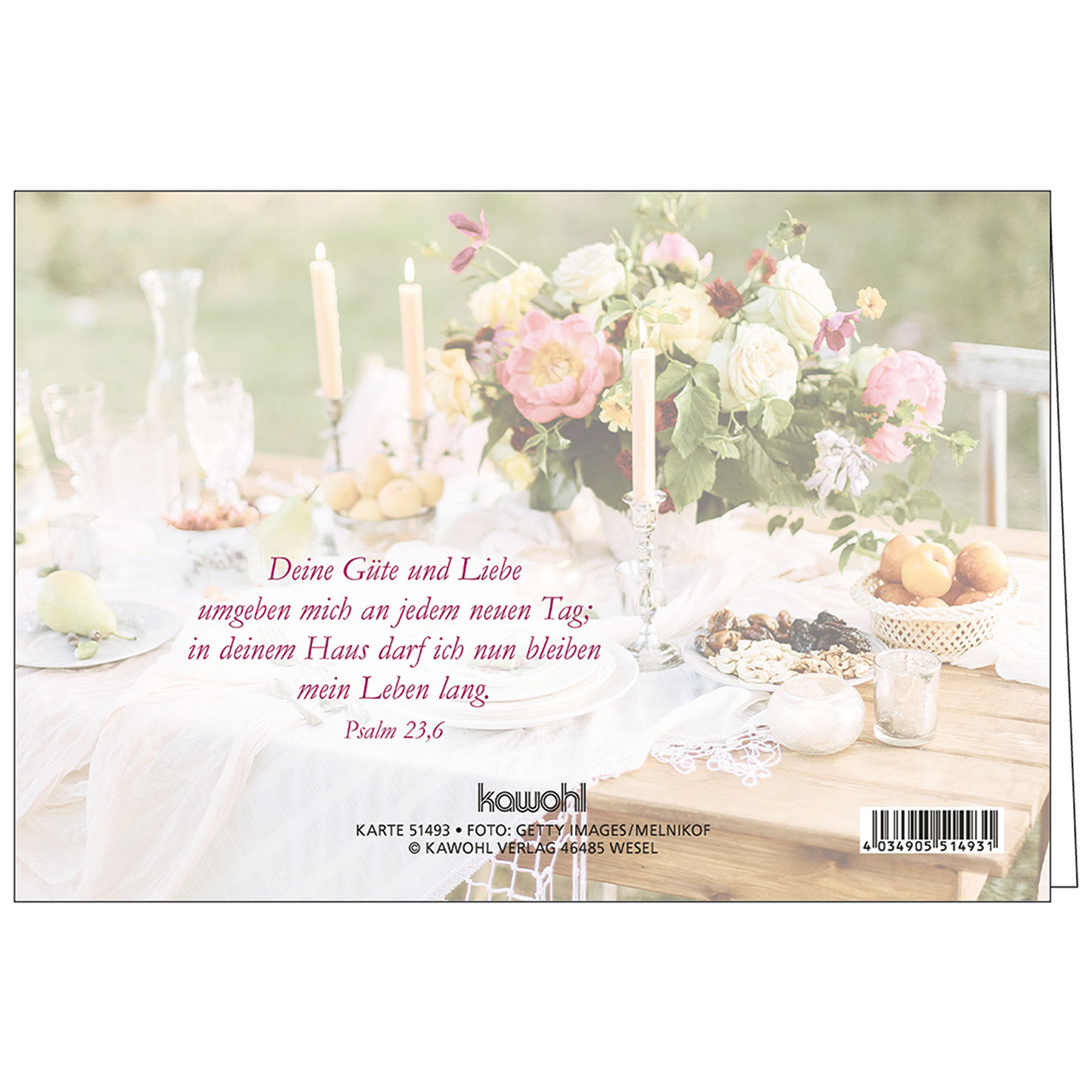 Faltkarte - Gottes Segen zum 80. - Festtafel Kerzen Blumen