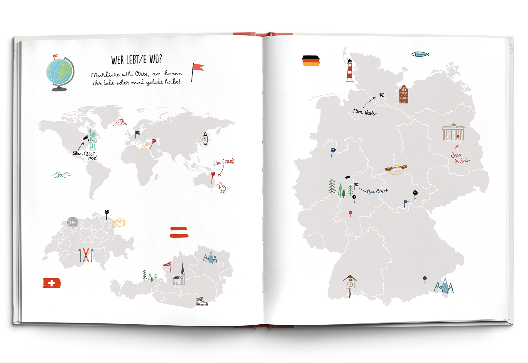 Buch - Meine Familie in einem Buch - Bilderrahmen Leuchturm Spiegel Fisch
