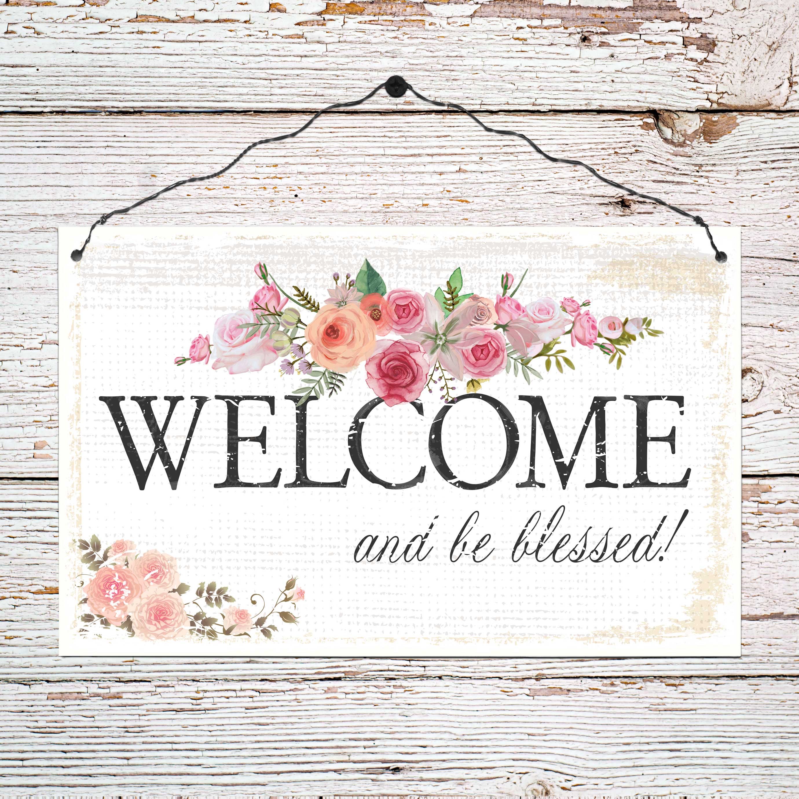 Wanddekoration - Holzschild groß 'Welcome and be blessed!'